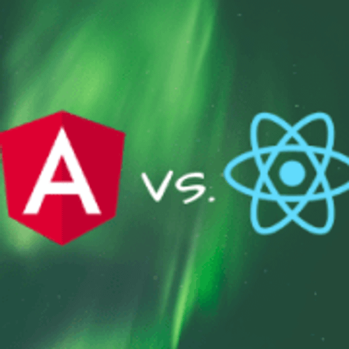 Angular and React logos side by side in a face-off
