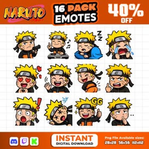 16x Naruto Emote Pack – 16 Anime-Inspired Reactions – Instant Download PNG