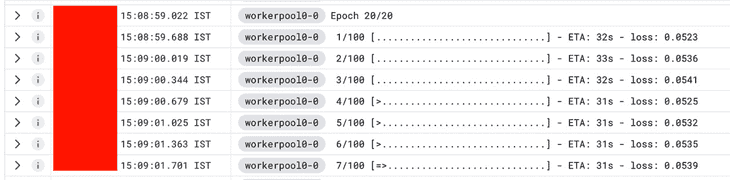 图 7.7 – Google Cloud 控制台上的 Vertex AI 训练作业实时日志