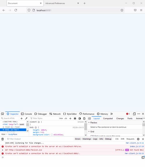 Image showing the error message when a WebSockets connection can’t be established