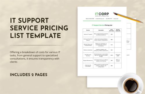IT Support Service Pricing List Template in Word, PDF, Google Docs - Download | Template.net