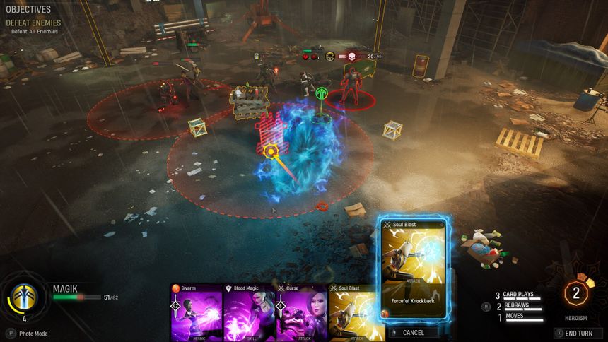 Magik prepares to place a portal on the battlefield in Marvel's Midnight Suns