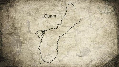 Guam map drawn on a cartography background sheet of paper