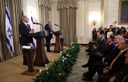 Israeli Prime Minister Benjamin Netanyahu (L) and U.S. President Donald Trump hold a joint news conference at the White House on September 29.