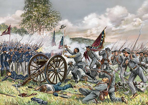 葛底斯堡战役。 皮克特在墓地山上的冲锋，3 年 1863 月 XNUMX 日。彩色雕刻，日期不详。