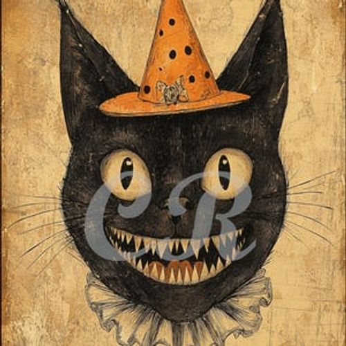 CANVAS PRINT Vintage Primitive Halloween Art Deco Era Black Cat