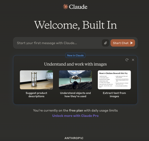 a screenshot of the Claude AI welcome page