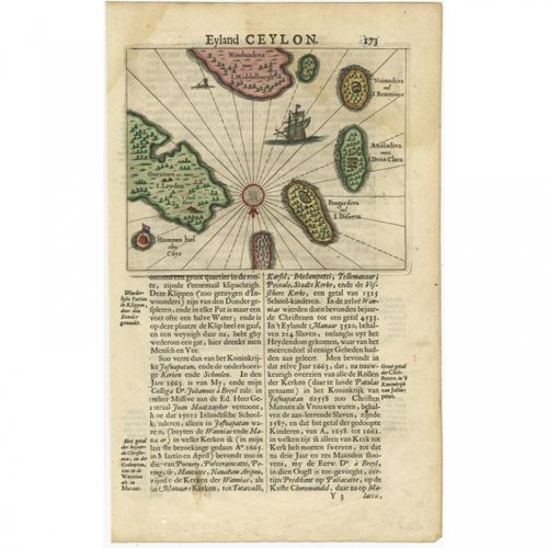 Antique Map of Ceylon by Baldaeus (1672)