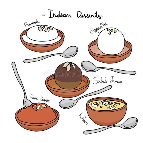 Indian desserts drawing set vector illustration painting. Indian sweets drawing vectors