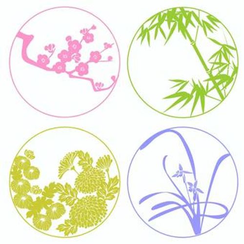 四君子 春夏秋冬,蘭,竹,菊,梅,四季,四君子,草木,模様,図柄のイラスト素材