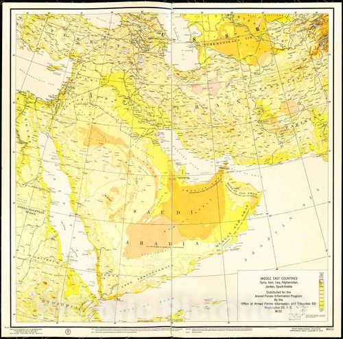 Historic 1955 Wall Map - Middle East Countries : Syria, Iran, Iraq, Afghanistan, Jordan, Saudi-Arabia 36in x 36in