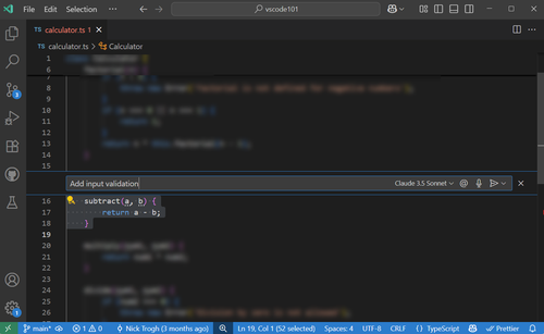 Screenshot of Inline chat