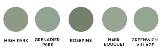 The Sage green paint colors that I was deciding between from Benjamin Moore were High Park, Gredadier Park, Rosepine, Herb Bouquet and Greenwich Village