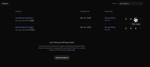 View usage for each key