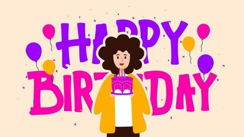 Happy birthday card with cartoon woman holding cake vector
