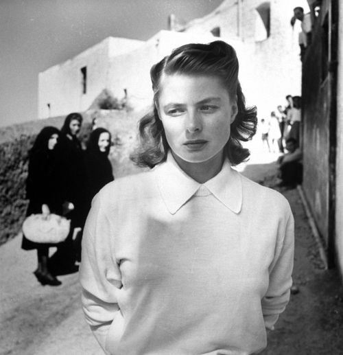 Ingrid Bergman on set for the 1949 film Stromboli
