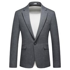 Mens Casual Sport Coat Linen Suit Jacket Slim Fit Blazer for Men Wedding Business Deep Grey