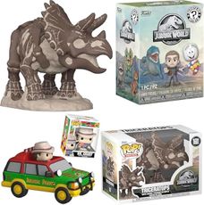 Jungle Team Jurassic Park Dinosaur Bitty Pop! SUV Pard Ride + Triceratops Figure Fossil Vinyl with Adventure Antrociraptor Dino Blind Box Creature Pack