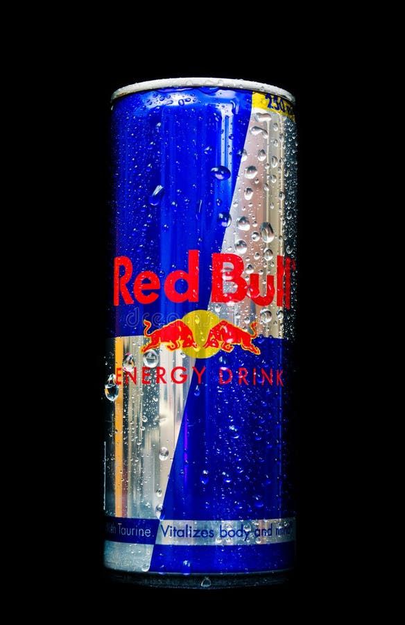 ZAGREB , CROATIA - JANUARY 15 ,2014 : 0,25 L alluminium can of Red bull, leading energy drink brand in the world on black background, product shot. Red bull energy drink stock images, royalty-free photos and pictures