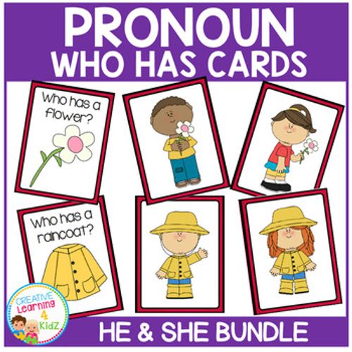 Preview of Pronoun Who Has Card BUNDLE | He She Grammar & Language Activity for Kids