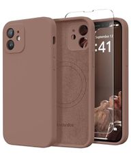 SuydanBox Magnetic for iPhone 12 Case, Compatible with MagSafe, [Full Camera Protection][Screen Protectors] Silicone Shockproof Protective Phone Case for iPhone 12 6.1", Brown