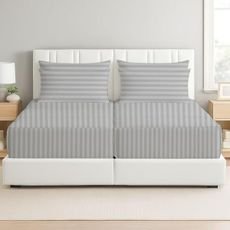 Split Cal King Sheets- Split California King Sheets Sets for Adjustable Bed- 16 Inch Deep Pocket- Sleep Number Sheets- 7 Pcs Set- Easy Fit- Wrinkle Free- Hotel Luxury Bed Sheets (Light Grey Stripe)