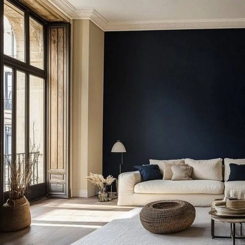 Modern Midnight Blue and Cream- Two Colour Combination for Living Room Walls