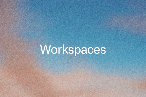 "Workspaces" text on a blue and orange gradient.