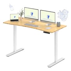FLEXISPOT E3 Bamboo Dual Motor 72x30 Inch Electric Height Adjustable Standing Desk Whole-Piece Board Sit Stand Up Desk (White Frame + Bamboo Curved Desktop)