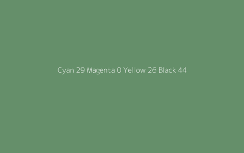 CMYK Color: Cyan 29 Magenta 0 Yellow 26 Black 44 CMYK name: Light forest green