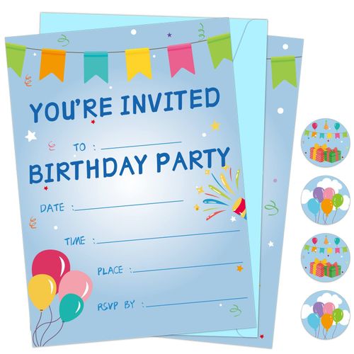 30 Pack Birthday Party Invitations Set Boys Girls Kids Invite Cards with Envelopes Printed Birthday Invitations Supplies w...