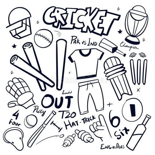 Cricket doodle vector set. Hand drawn Cricket drawing illustration vector. cricket scribble doodle. Cricket doodle vectors