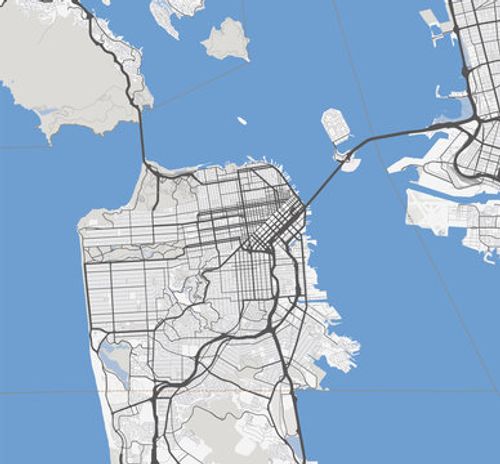 Map San Francisco city. California Roads