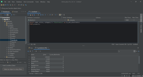 Note the boolean is_not_electronics column