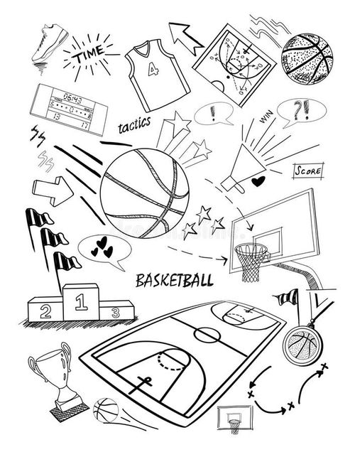 Basketball sketches on white background. Basketball doodles illustrations