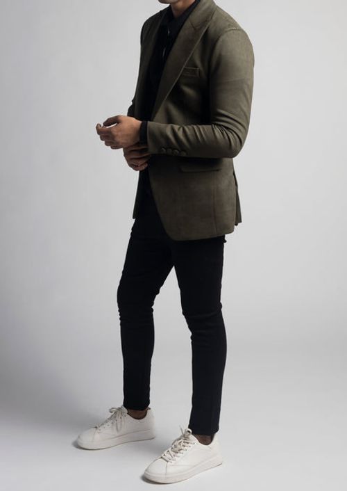 Olive Green Suede Velvet Blazer
