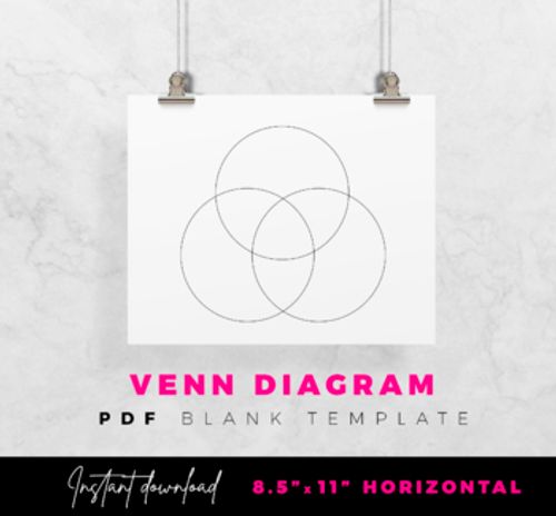 Preview of Venn Diagram - 3 Circles - PDF - Horizontal Layout - Easy Printable