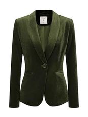 Allegra K Women's Halloween Christmas Office Coat Solid Shawl Collar 1 Button Velvet Blazer Medium Olive Green