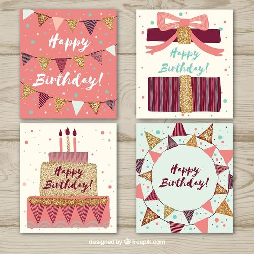Free Vector happy birthday cards collection in hand drawn style