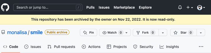 New repository banner showing an archived repository and the date on which it was archived