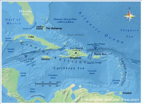 Topographic map of the Caribbean