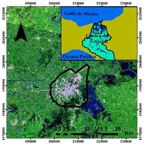 Mapa de la ciudad de Villahermosa en la
cuenca baja del río Grijalva, México