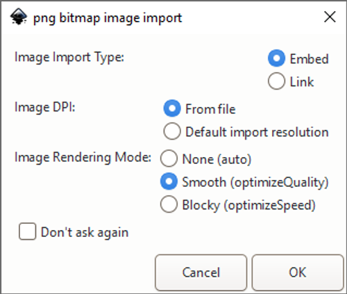 Bitmap Image Import Dialog featuring the import options