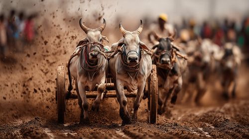 Bullock Cart Race, rural Maharashtra dirt track competition