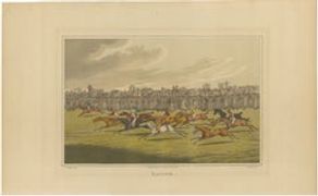 Antique English Horse Racing Print by Henry Alken, “Racing”, circa 1822