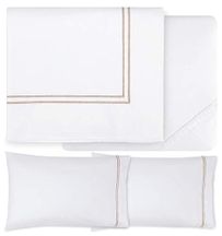 Sferra Grande Hotel Sheet Set - King - White/Taupe