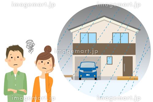水害が心配な夫婦 ゲリラ豪雨,アジア人,カップルのイラスト素材