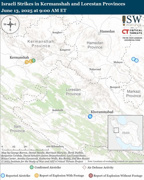Israeli strikes map in Kermanshah