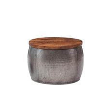 Pemberly Row Modern Small Wood and Metal Drum Table with Storage in Pewter