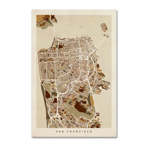 Trademark Fine Art San Francisco City Street Map by Michael Tompsett, 16x24-Inch